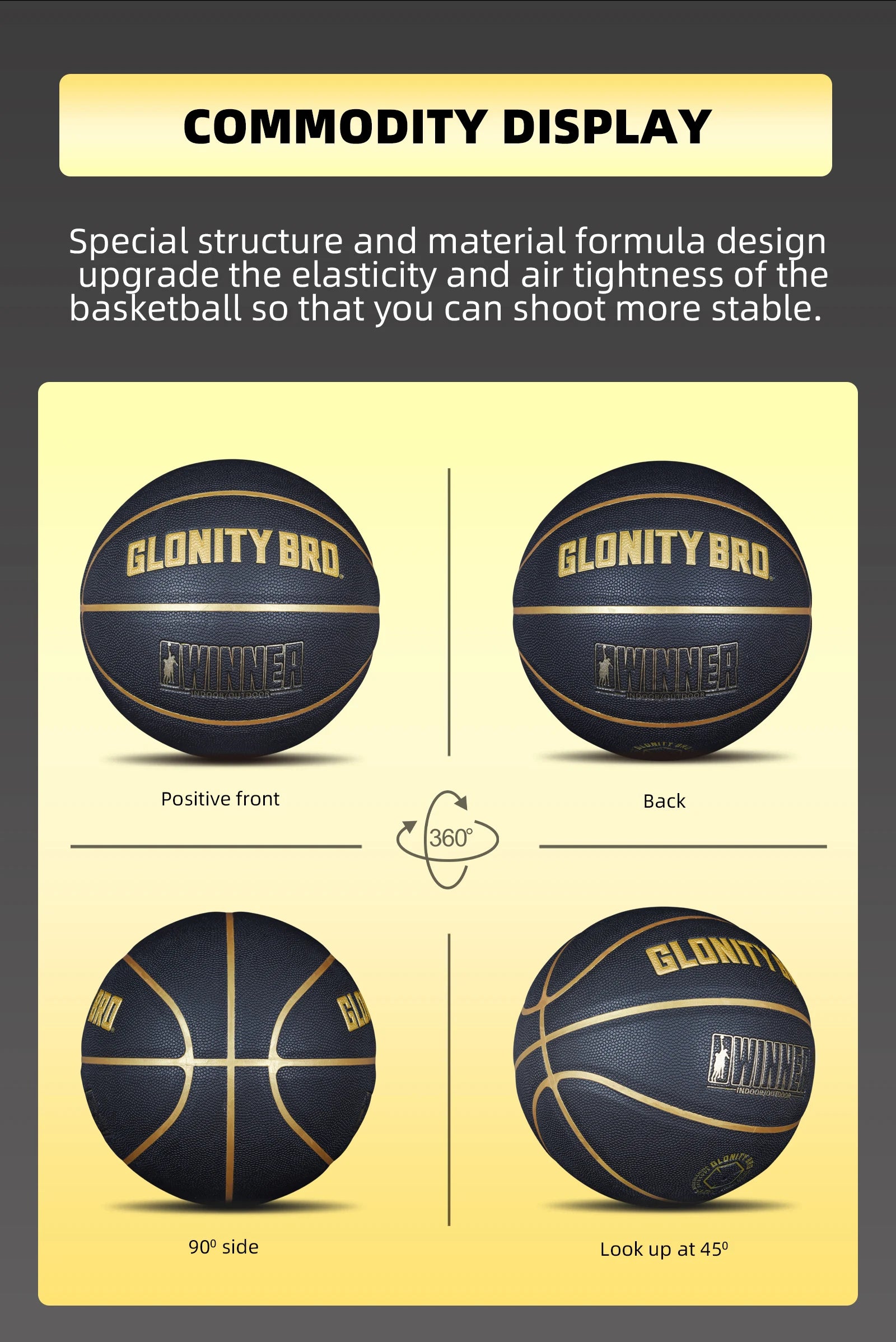 Black Gold Basketball Official Size 7 Composite Leather For Men's and Women's Outdoor Indoor Durable Training Ball High Quality