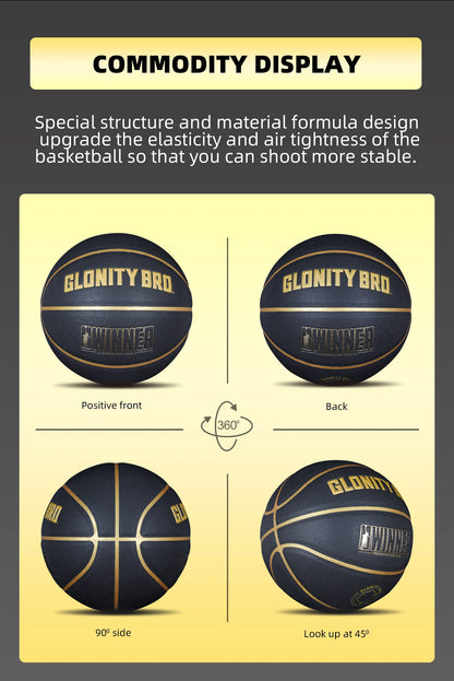 Black Gold Basketball Official Size 7 Composite Leather For Men's and Women's Outdoor Indoor Durable Training Ball High Quality