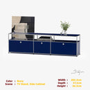 Modern Modular Low TV Cabinet｜3-Tier Sideboard with Drop Doors｜Steel Frame Storage Bench Unit | Minimalist Low Media Console