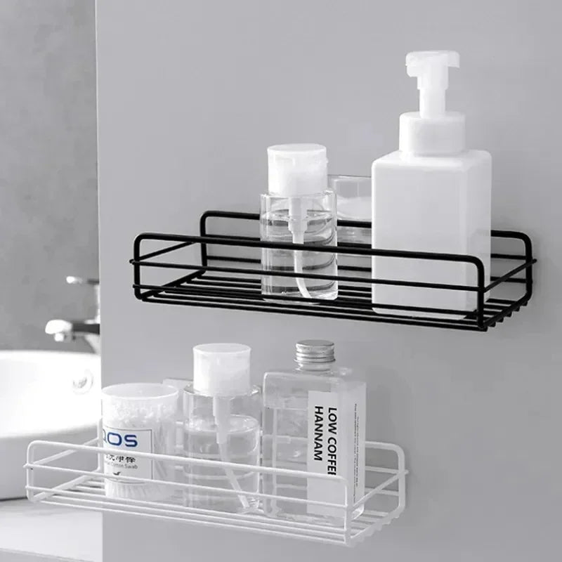 Estante organizador de baño de esquina, estantes de almacenamiento de esquina montados en la pared, soporte para champú, estante para cosméticos, cesta de drenaje de ducha de hierro