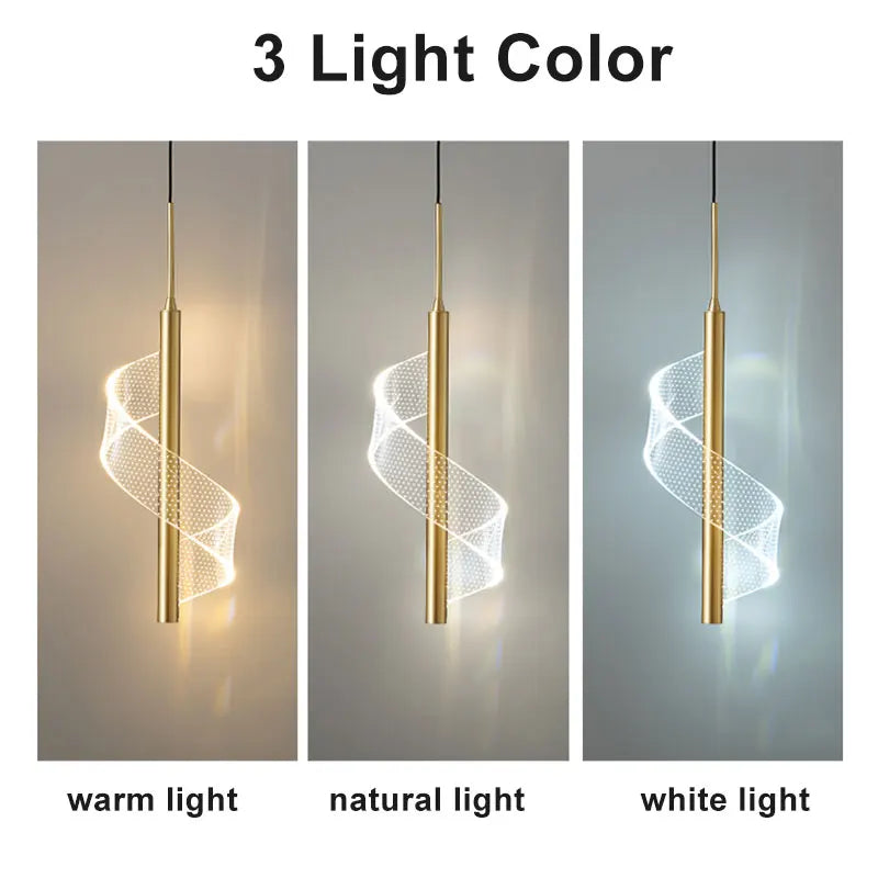 Lámpara colgante nórdica de espiral LED para mesita de noche, iluminación interior, dormitorio, sala de estar, decoración del hogar, luz acrílica moderna