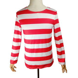 Wheres Waldo Cosplay Striped Shirt Youth Kids Wally Costume Shirt Glasses and Hat Socks Unisex Adults Christmas Cosplay Costumes