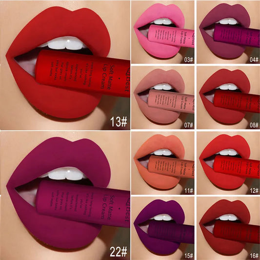 Lápiz labial líquido mate resistente al agua, brillo labial aterciopelado de larga duración, tubo mate nude, pigmento rojo, negro, maquillaje, lápices labiales cosméticos. 