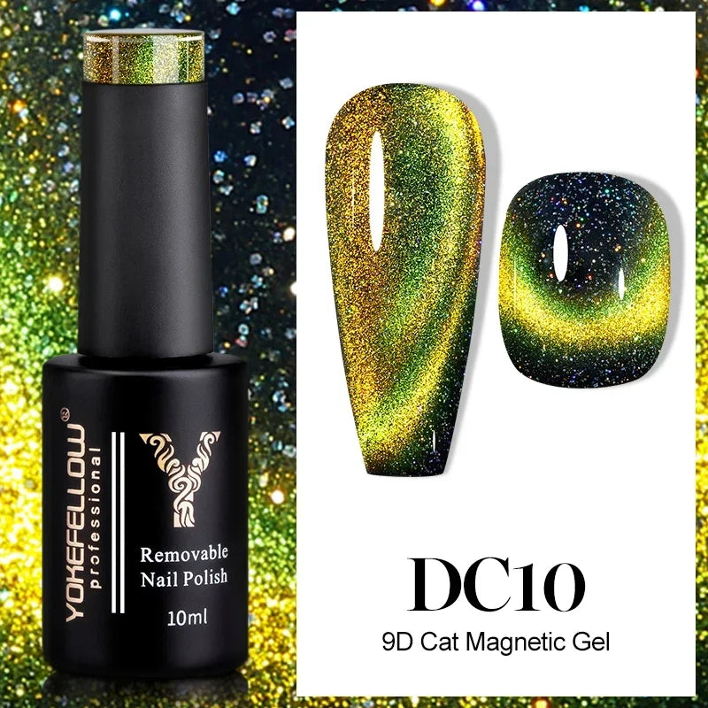 Esmalte de uñas en gel YOKEFELLOW Cat Eye de 10 ml, esmalte de uñas magnético plateado, esmalte de uñas en gel profesional para manicura DIY.