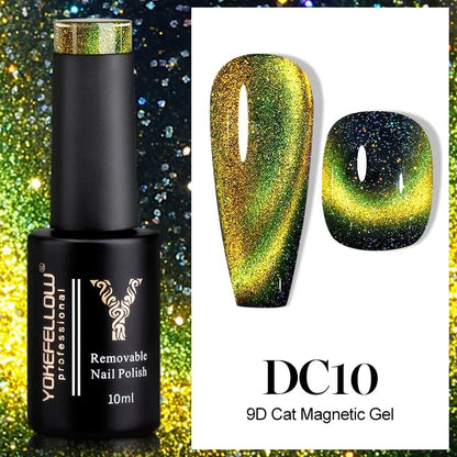 Esmalte de uñas en gel YOKEFELLOW Cat Eye de 10 ml, esmalte de uñas magnético plateado, esmalte de uñas en gel profesional para manicura DIY.