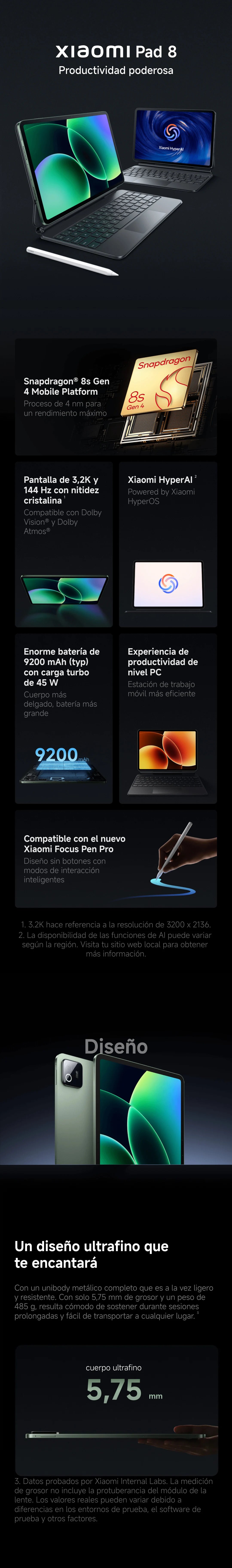 Tablet Xiaomi pad 8 11.2 polegadas 3.2K 144Hz - Snapdragon 8s Gen 4 bateria de 9200 mAh wi-fi 7