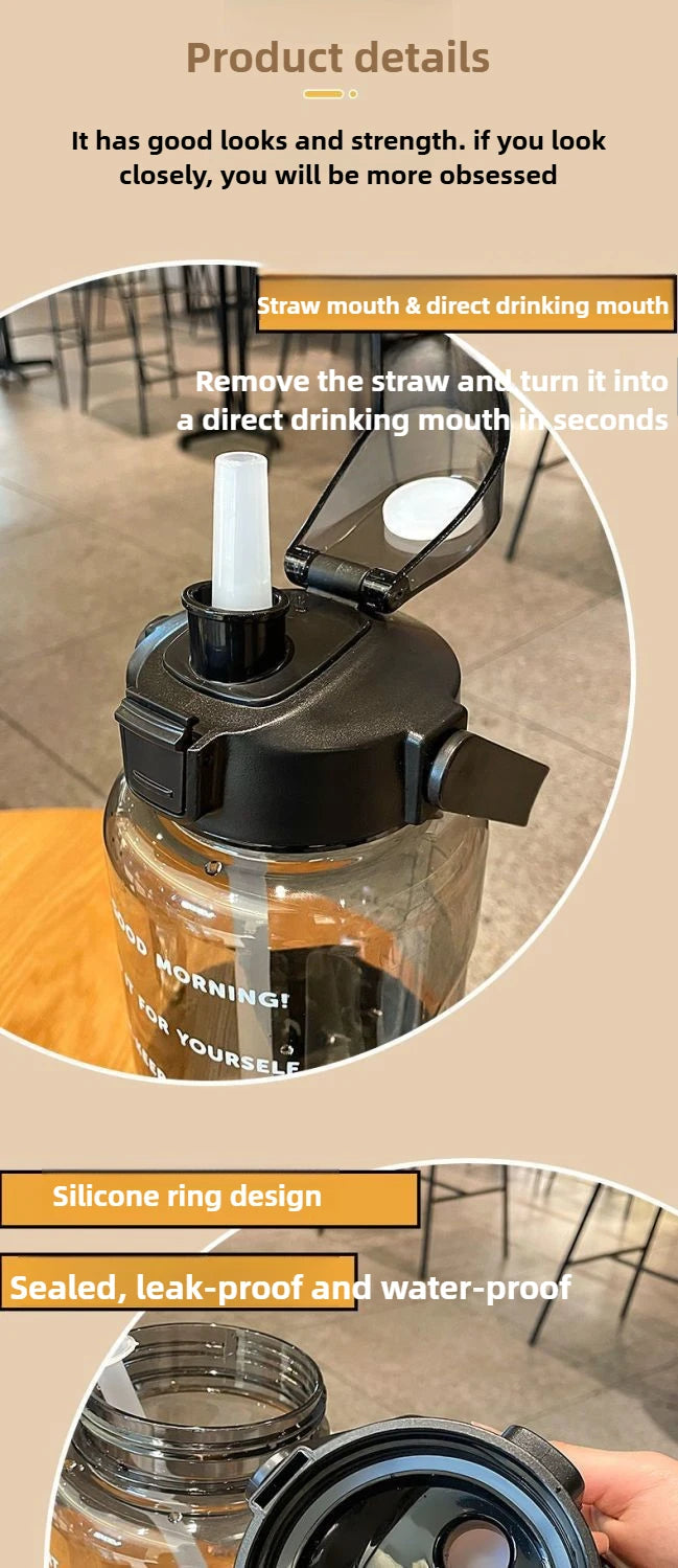 2025 Spring/Summer 2L Large Capacity Outdoor Plastic Bouncing Straw Sports Water Bottle Leak-proof Portable Refill Cups