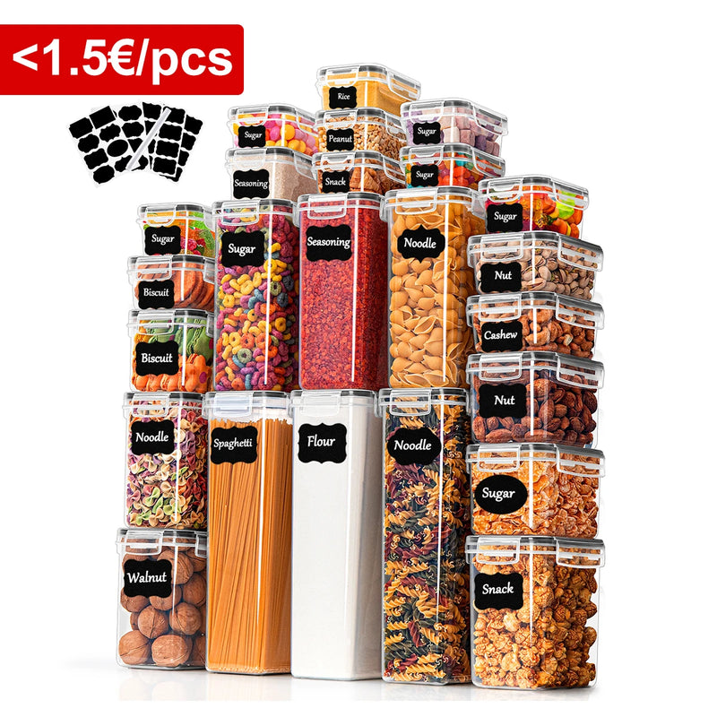 Kitchen food Storage Container with Lid Airtight Set of 24 Set 48 Pcs (24 Containers, 24 Lids), 0.8 L/0.32L/0.24L  BPA Free