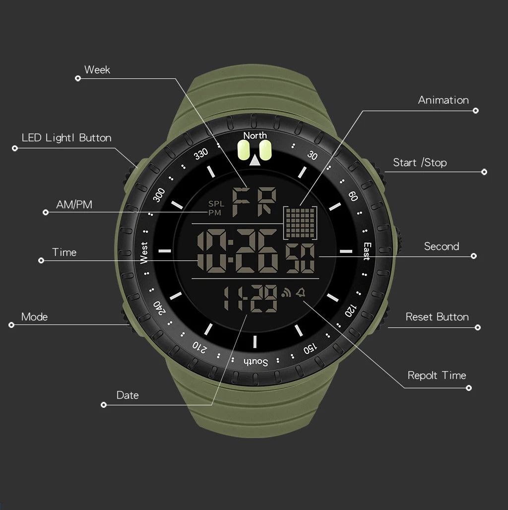 New Sport Digital Watch Fashion Men's Watches Stopwatch with Date Week Display Outdoor Waterproof Electronic Clock sk85