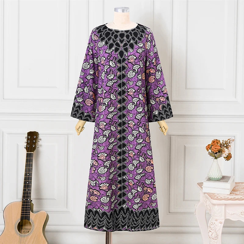 Plus Size VONDA Bohemian Dress 2025 Elegant Women Printing Sundress Vintage Flare Long Sleeve Maxi Vestidos O-Neck Robe Femme