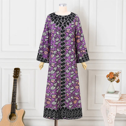 Plus Size VONDA Bohemian Dress 2025 Elegant Women Printing Sundress Vintage Flare Long Sleeve Maxi Vestidos O-Neck Robe Femme