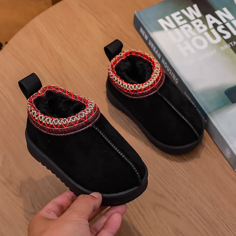 2026 New Fashion Children's Ankle Boots Soft Winter Causal Girls Cotton Shoes Solid Color Kids School Plush Boots Warm Shoes
