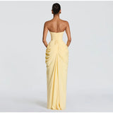 Sexy Solid Pleated Strapless Dress Lady Chic Off-shoulder Backless High Waist Split Dresses Women 2026 New Evening Party Gown