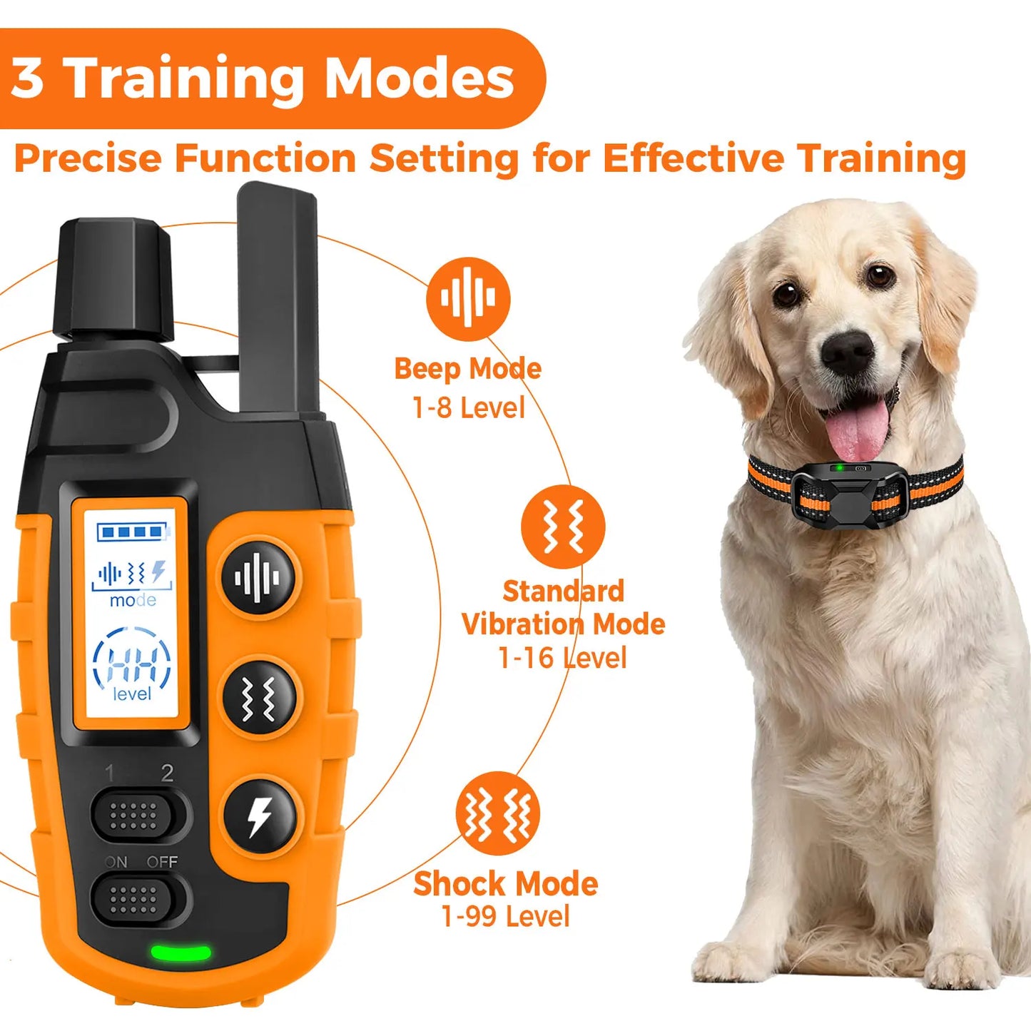 Collar de entrenamiento eléctrico para perros de 1000 m con control remoto, resistente al agua, para cachorros de 2,2 a 54 kg, con vibración y descarga eléctrica.