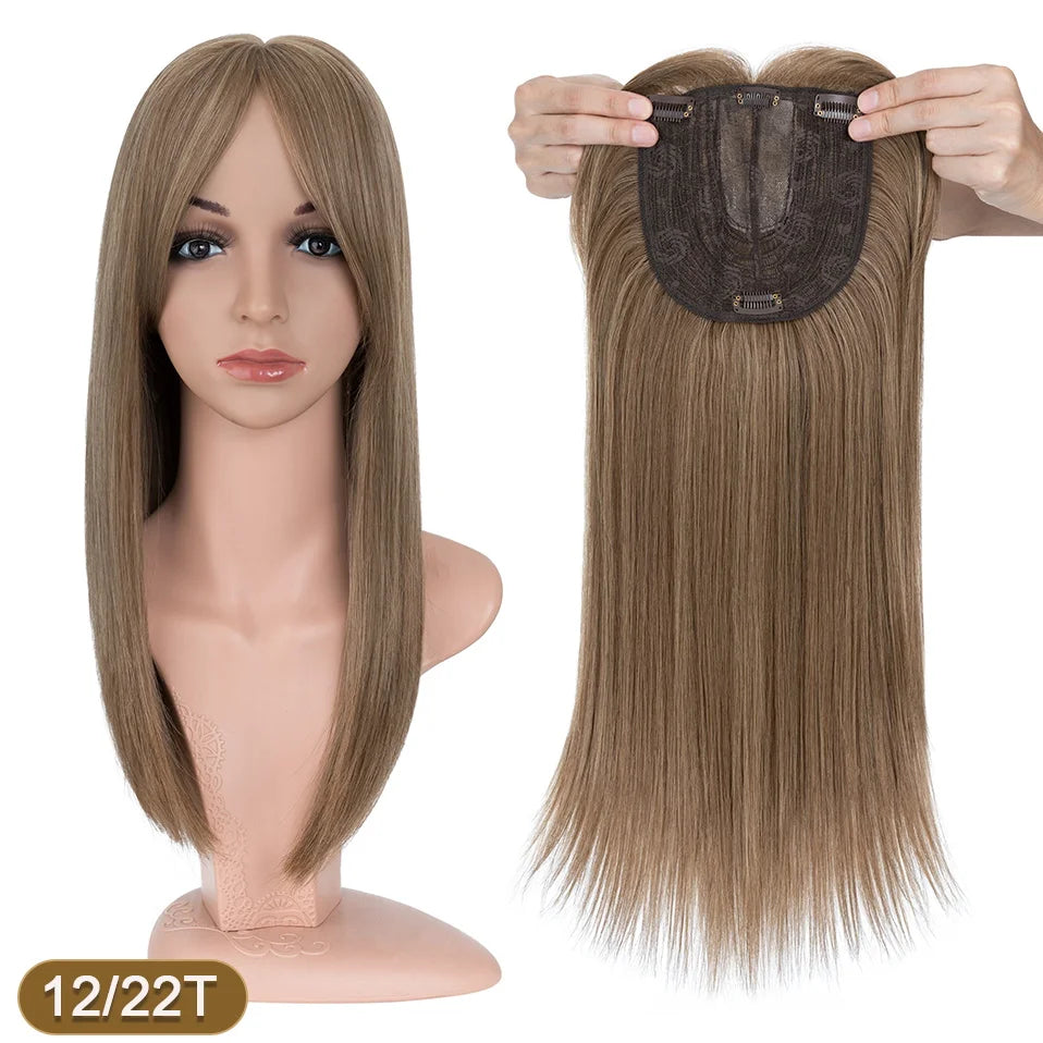 Benehair 14'' 18'' Hair Toppers with Bangs for Women Synthetic 6x6 Top Hairpieces Wigs Long Straight Clip in Hair Extension