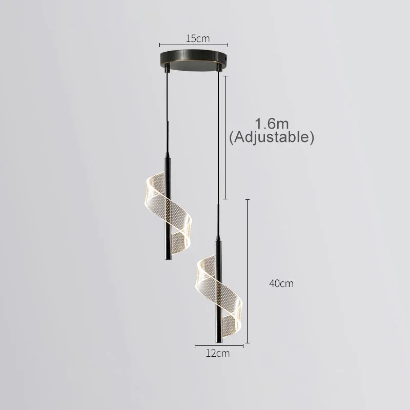 Lámpara colgante nórdica de espiral LED para mesita de noche, iluminación interior, dormitorio, sala de estar, decoración del hogar, luz acrílica moderna