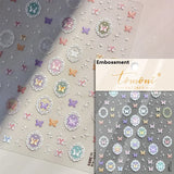 Flash Dreamy Chinese Flower Window Butterfly Glazed Rococo Geometric Frame Stamp Embossed Relief Nail Art Sticker Manicure Decal