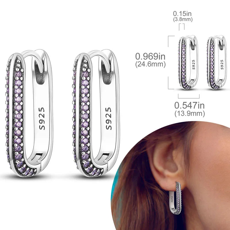 925 Sterling Silver Hypoallergenic Hoops Earrings com zircônia, jóias elegantes para mulheres e meninas, alta qualidade