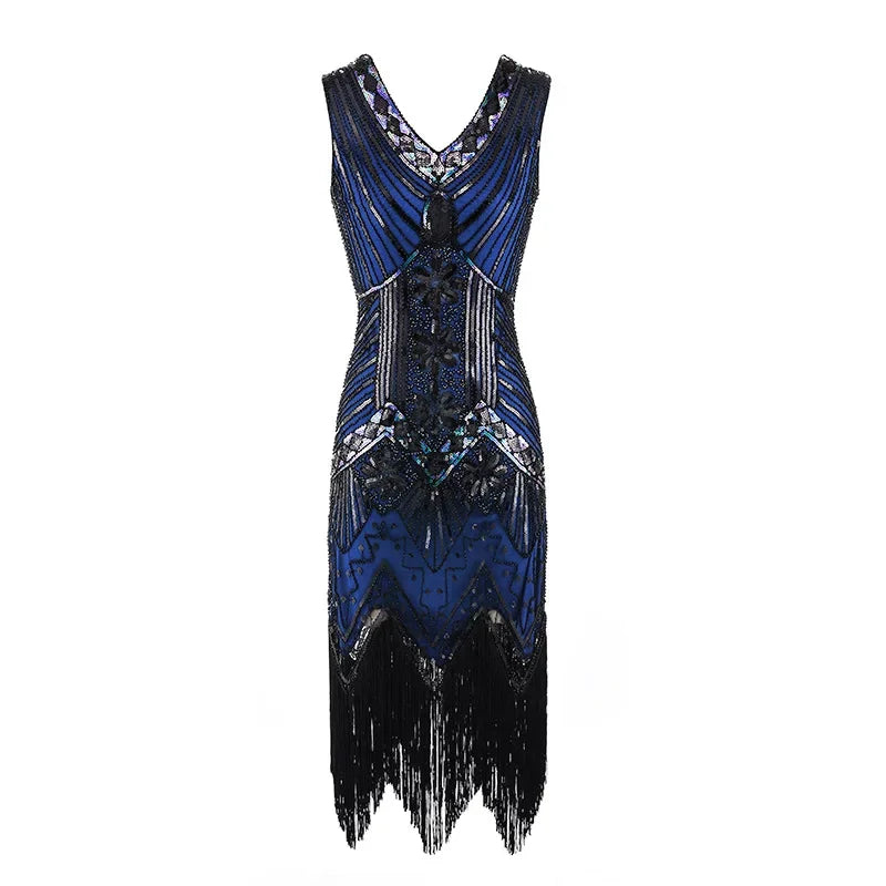 Mandylandy Women Vintage Dress Retro 1920s Great Gatsby Dress Sequin Flapper Sleeveless Dancing Party Prom Tassel Hem Dress