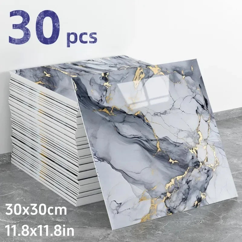 Aluminum Foil Bottom Imitation Tile Wall Stickers Kitchen Bathroom Decor Damp Proof Marble Pattern Foam Self-adhesive Wallpaper