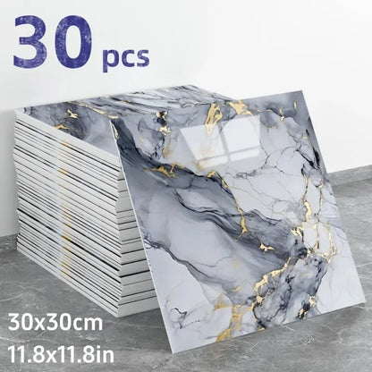 Aluminum Foil Bottom Imitation Tile Wall Stickers Kitchen Bathroom Decor Damp Proof Marble Pattern Foam Self-adhesive Wallpaper