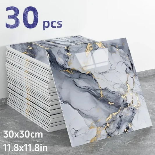 Aluminum Foil Bottom Imitation Tile Wall Stickers Kitchen Bathroom Decor Damp Proof Marble Pattern Foam Self-adhesive Wallpaper