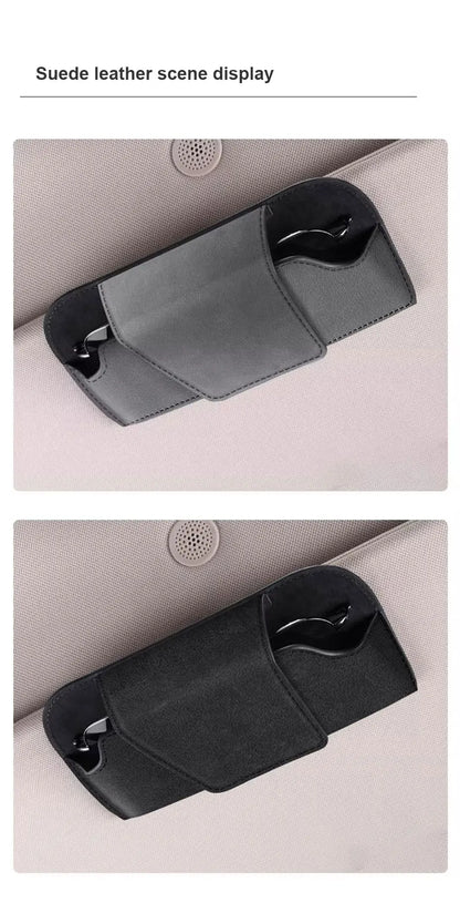 SEAMETAL Cowhide Sun Visor Glasses Holder Premium Leather Wear-Resistant Sunglasses Protective Box Auto Eyeglasses Storage Case