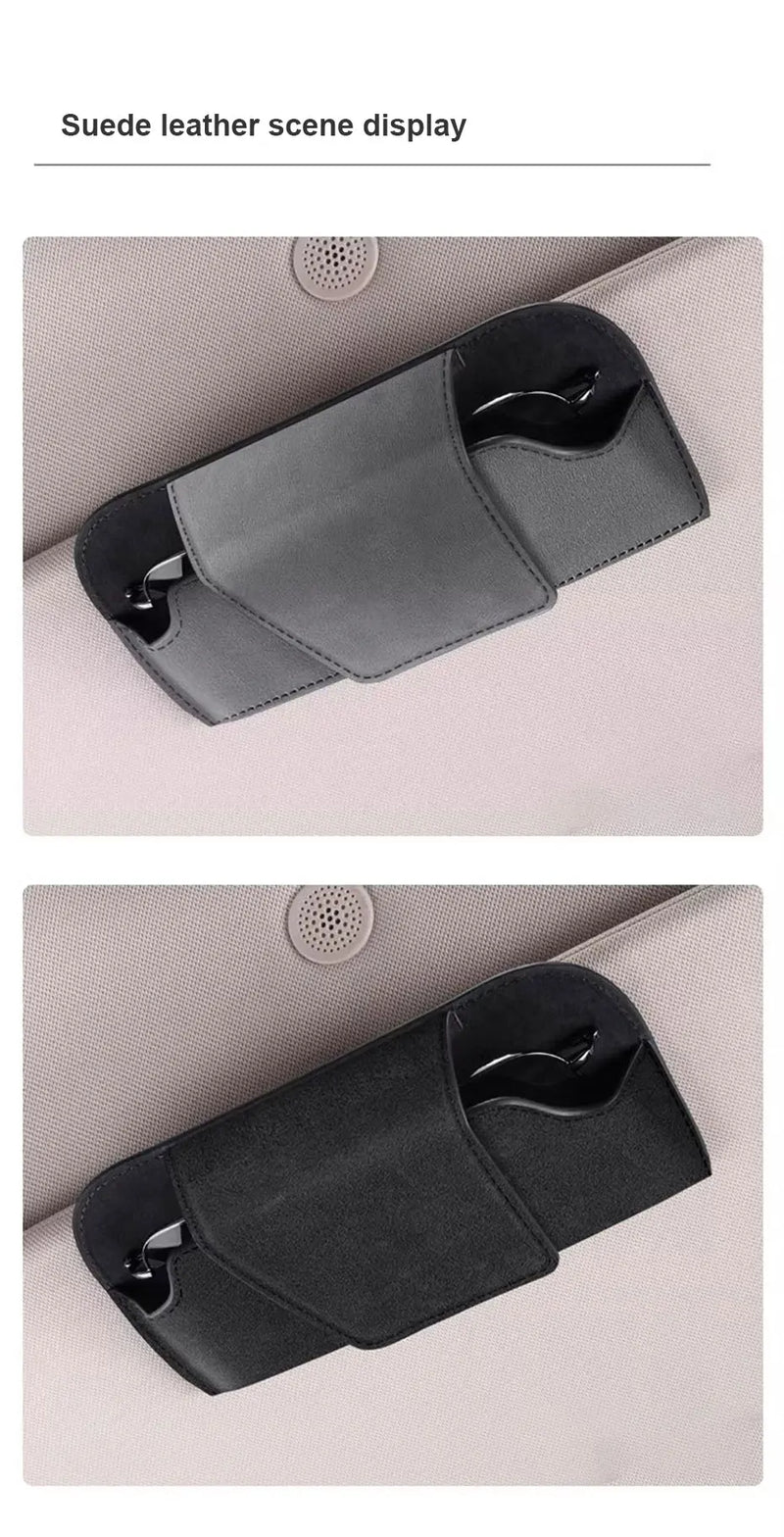 SEAMETAL Cowhide Sun Visor Glasses Holder Premium Leather Wear-Resistant Sunglasses Protective Box Auto Eyeglasses Storage Case