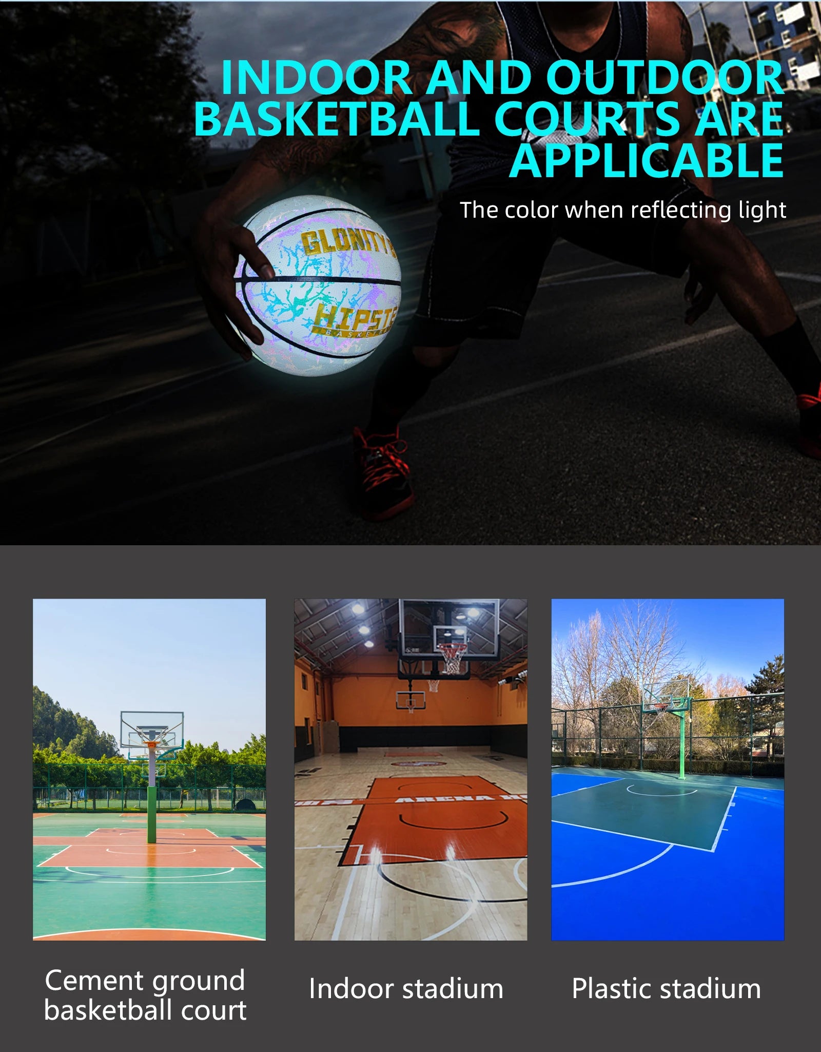 Glowing Basketball Leather Luminous Wear-Resistant Ball Size 5/6/7-27.5/28.5/29.5'' For Youth,In&Outdoor Basketball Night Game