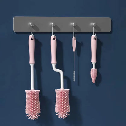 Cepillo de silicona para limpiar biberones, chupete, pajita, cepillo pequeño, 360 grados, para lavar vasos de vidrio, juego de herramientas de limpieza de cocina