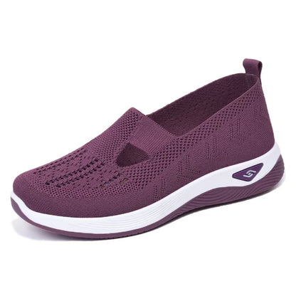 Sapatilhas de malha macia para mulheres, conforto respirável, calçados esportivos casuais, leves, ocas, sapatilhas de malha, verão