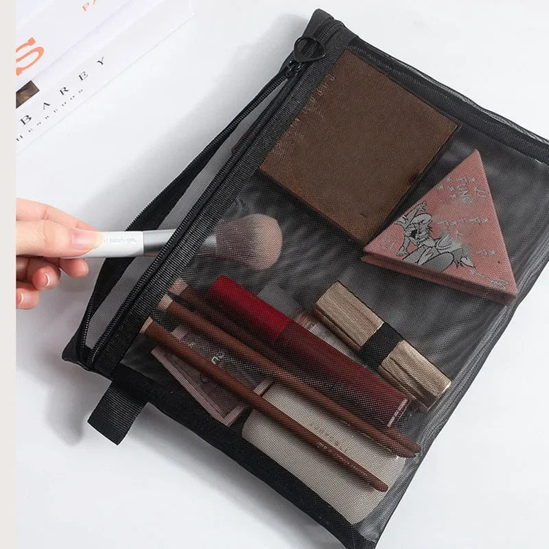 Women Mesh Cosmetic Bag Travel Storage Makeup Bag Organizer Female Make Up Pouch Zipper Clear Small Large Toiletry Beauty Case