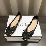 2025 New French Style Bow Flat Sandals Women Geometric Cut-Out Peep-Toe Breathable Summer Beige Shoes for Dresses