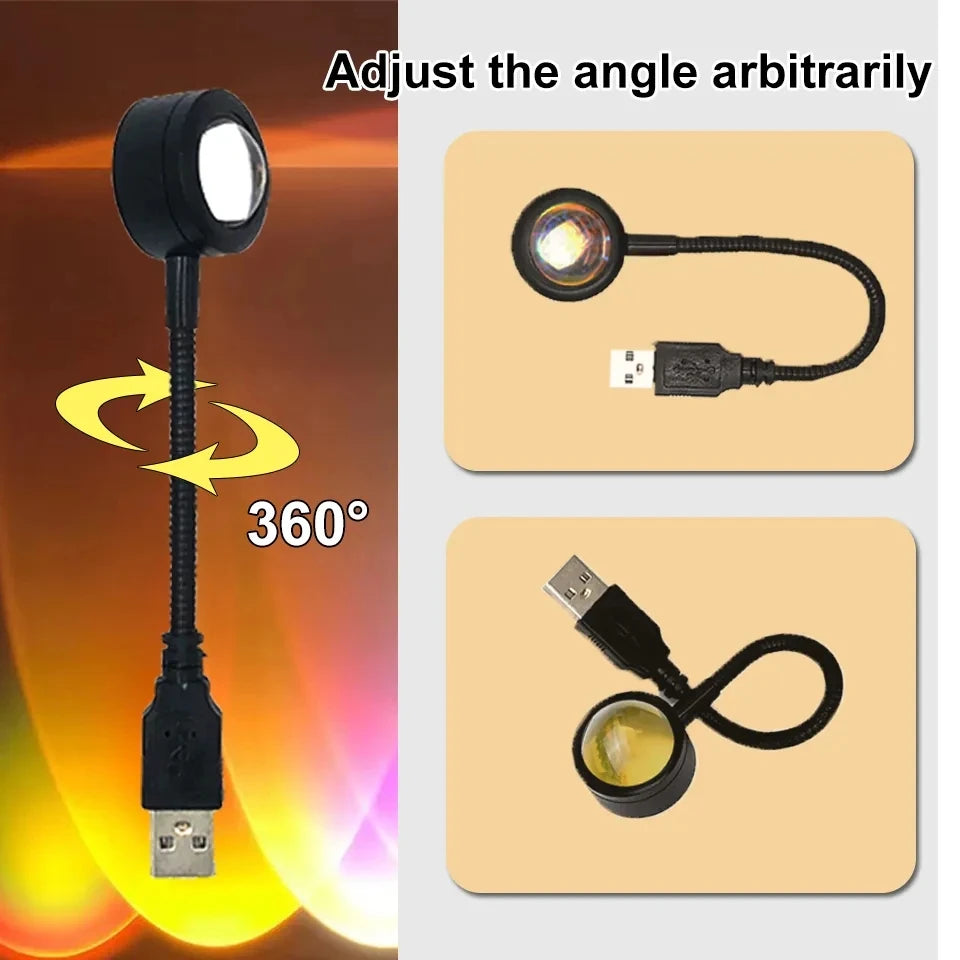 Proyector de lámpara de atardecer LED USB RnnTuu, luz nocturna portátil para decoración del hogar, luz de ambiente para sala de estar, fotografía de pared, luces de neón
