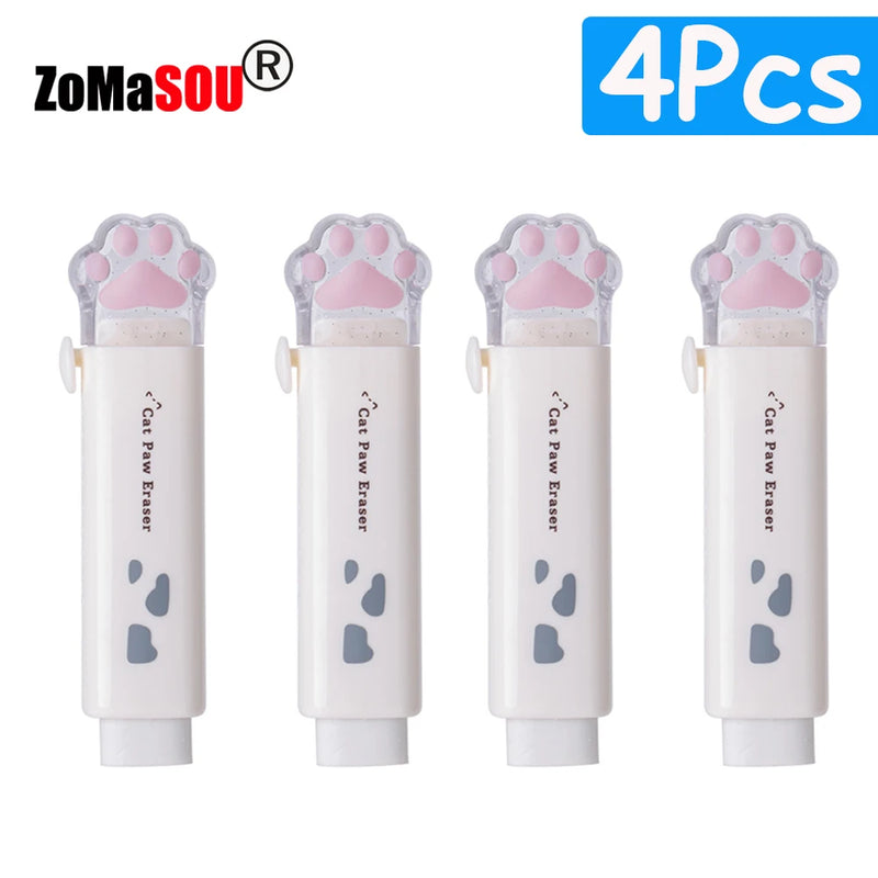 1-8Pcs New! Kawaii Cat Paw Rubber Erasers Retractable Pencil Eraser for Kids Students School Home Office Writing Drawing