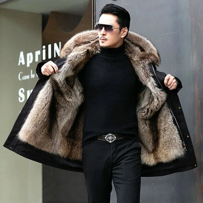 Abrigo de piel sintética Parker para hombre, cálido y nuevo de invierno, de una pieza, de piel sintética de visón, de longitud media.