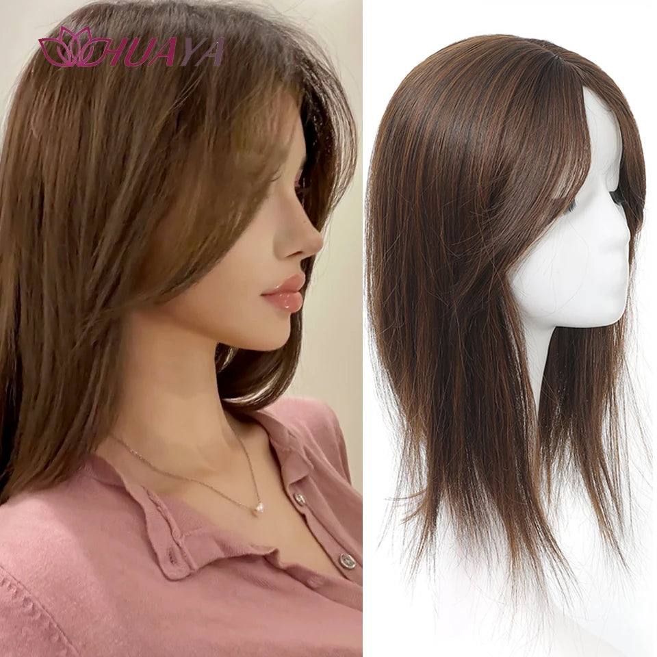 Aplique de cabelo Topper HUAYA volume e franja natural com 3 clipes cabelo liso sintético