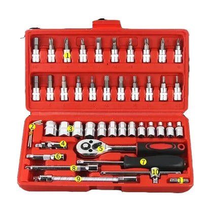 Professional Auto Repair Tool Kit 46/53pc Quick Ratchet Wrench Multi-Function Set for Home Industrial Use Chrome Vanadium Steel