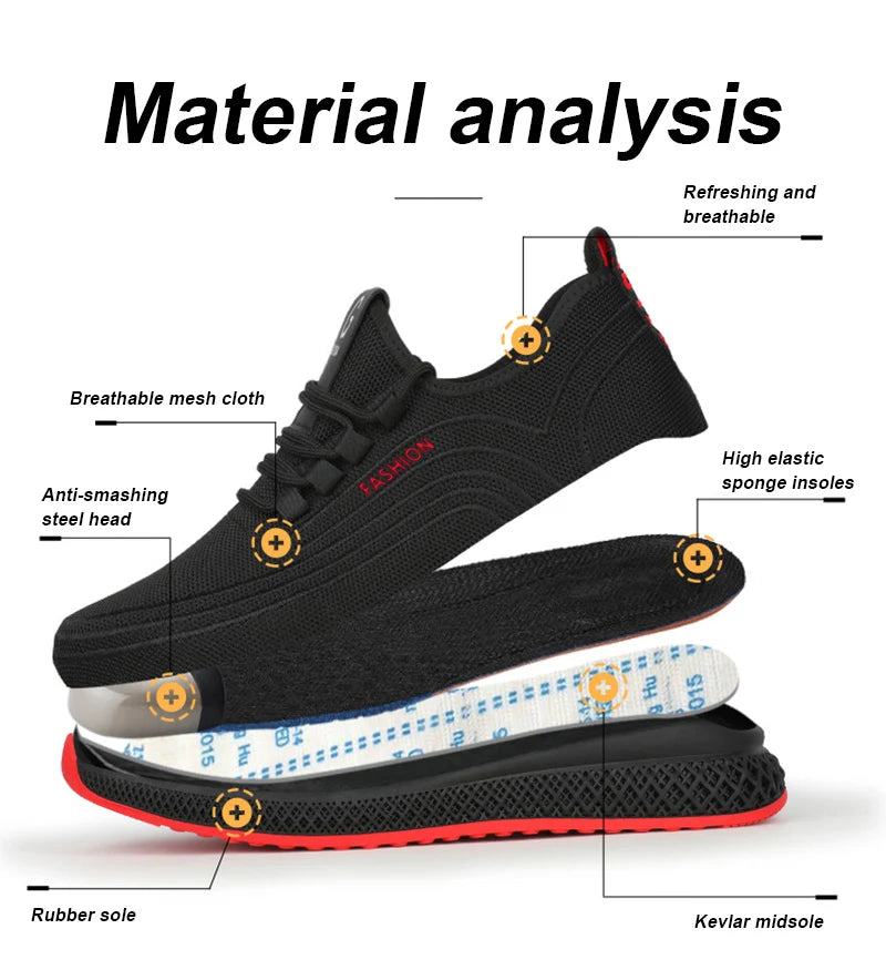 Manlegu Air Mesh Steel Toe Work Shoes Breathable Working Shoes Women Man Safety Shoes Lightweight Puncture-Proof Safety Boots