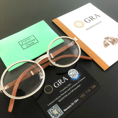 New Moissanite Glasses S925 Silver Wood Body Real Diamond Glasses For Women Men Luxurious Jewelry Pass Tester With GRA Free Ship
