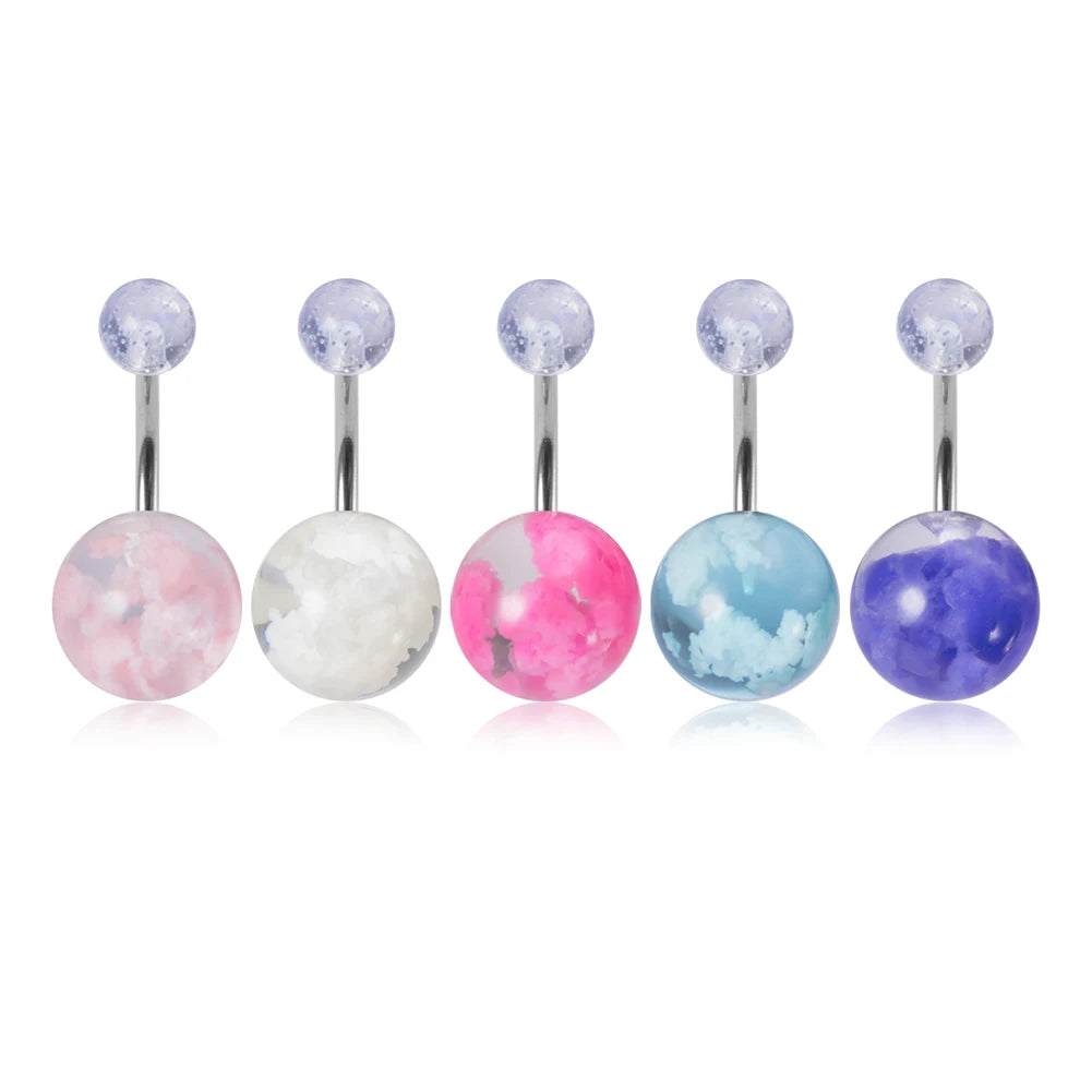 5Pcs 14G Navel Piercing Jewelry Set Sexy Colorful Acrylic Belly Piercing for Women 316L Surgical Steel Bar Belly Button Rings