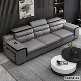 MINGDIBAO Leather Sectional Sofa Set with Cup Holder, USB, Adjustable Headrests & Bluetooth Speaker Living Room Couch with Stool