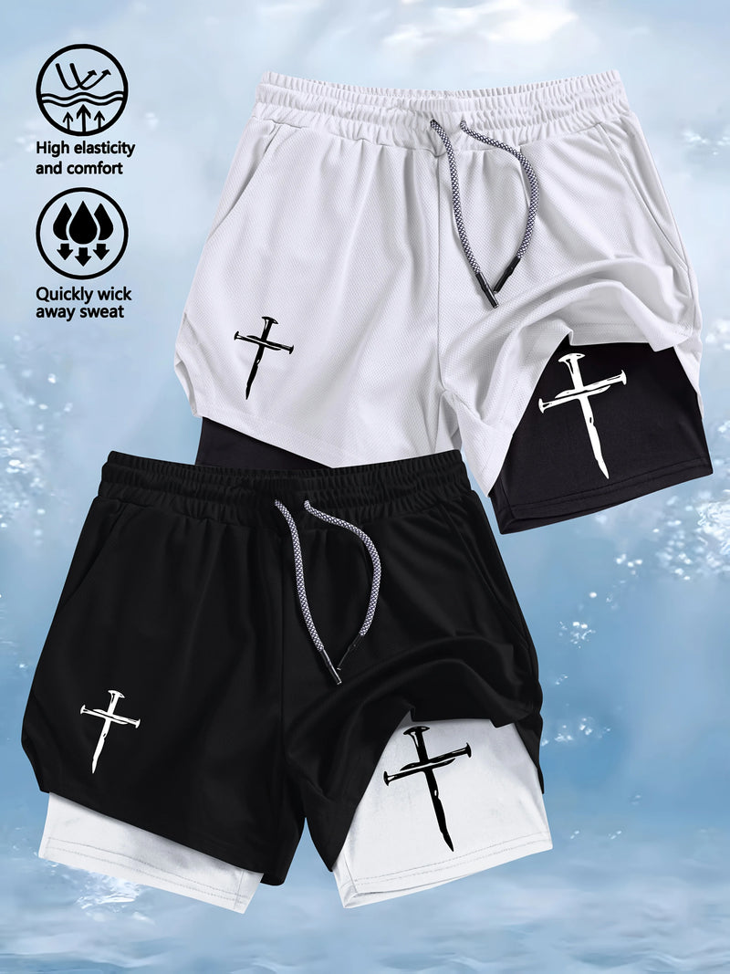 Quick-Dry Men's Training Shorts Elastic Waistband Drawstring Breathable Moisture-Wicking Athletic Shorts