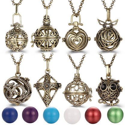 New Aroma Water Droplets Cage Lockets Necklace Heart Shaped Zircon Essential Oil Diffuser Set Combination Woman Pendant Jewelry