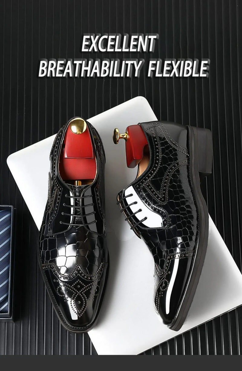 Crocodile Pattern Leather Shoes Business Oxford Footwear Men's Brogue Dress Shoes Leather Formal Shoes for Men Bullock Shoe 2024