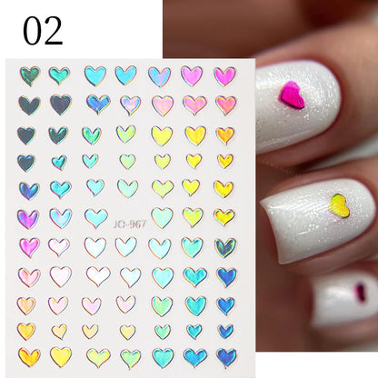 1Sheet 3D Red Heart Laser Nail Sticker Black Letter Star Line Self-Adhesive Slider Valentine's Day Series Nail Decals Decoration