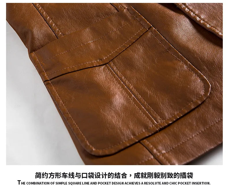 2024 Men's Leather Jackets Lapel Business Leather Jackets Men Pu Blazers Korean Style Slim Fashion Leather Coat Plus Size M-6XL