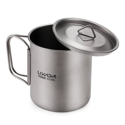 Taza de agua ultraligera de titanio Lixada con asa plegable, portátil para exteriores, camping, picnic, 300 ml/350 ml/550 ml/650 ml