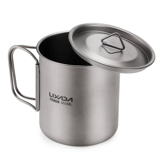 Taza de agua ultraligera de titanio Lixada con asa plegable, portátil para exteriores, camping, picnic, 300 ml/350 ml/550 ml/650 ml