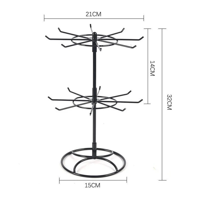 Rotating Jewelry Display Stand 2 Tier Round Metal Necklace Organizer For Hanging Earrings Rings Bracelets Watches Accessories